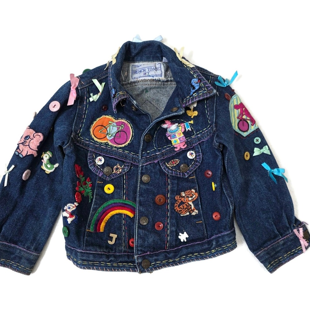 Vintage‎ French Toast Jacket Kids 4T Blue Denim Cycle Champ Rainbow Animals